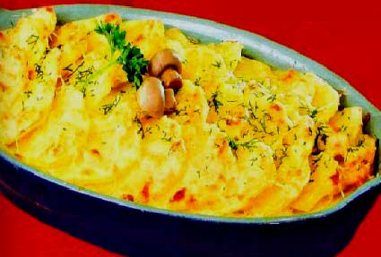 Грибы с картофелем и сыром с луком