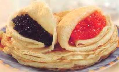 Блинчики с красной и черной икрой