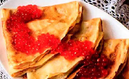 Блинчики с икрой на дрожжах