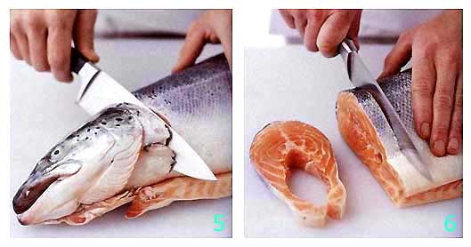 Разделка лосося на порции стейки фотография