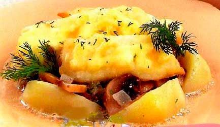 Минтай тушеный с картофелем грибами