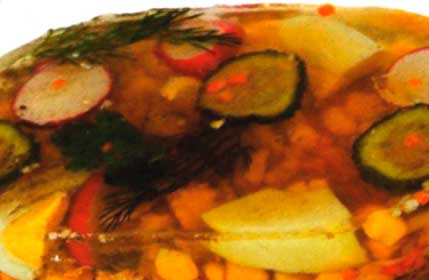Заливное с семгой и консервированной кукурузой