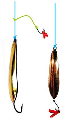 Ловля окуня блесной  и насадкой из красной нитки