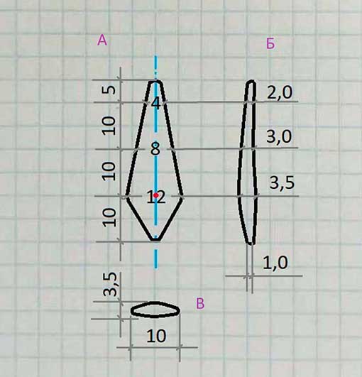 Чертеж блесны для ловли окуня на мели